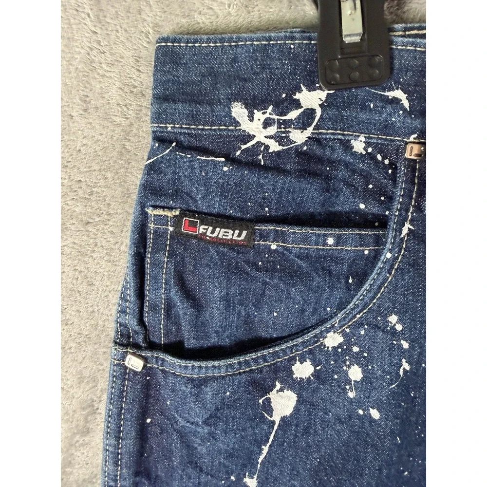 FUBU 90s Vtg‎ BAGGY Carpenter Blue Jeans 36x34 Rap Hip-Hop Paint Splatter